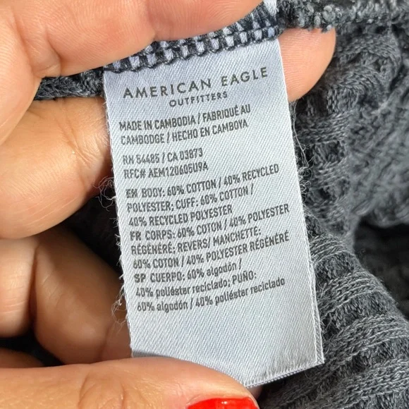 American Eagle LARGE Oversized Slouchy Gray Blue Waffle Knit Top Style 2198 - Picture 7 of 9